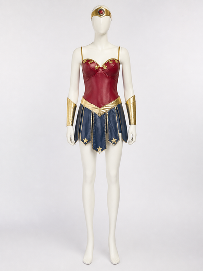 Adult Wonder Woman-Inspired Bodysuit Costume Set with Headpiece and Arm Sleeves Costume Headwear detail