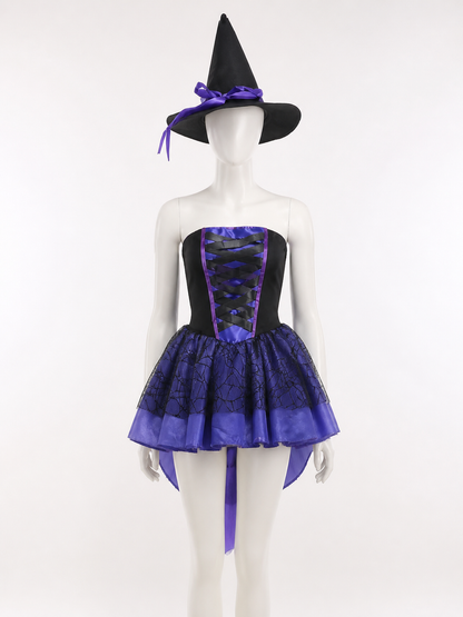 Witch Costume with Corset and Purple Skirt for Halloween Costumes detail