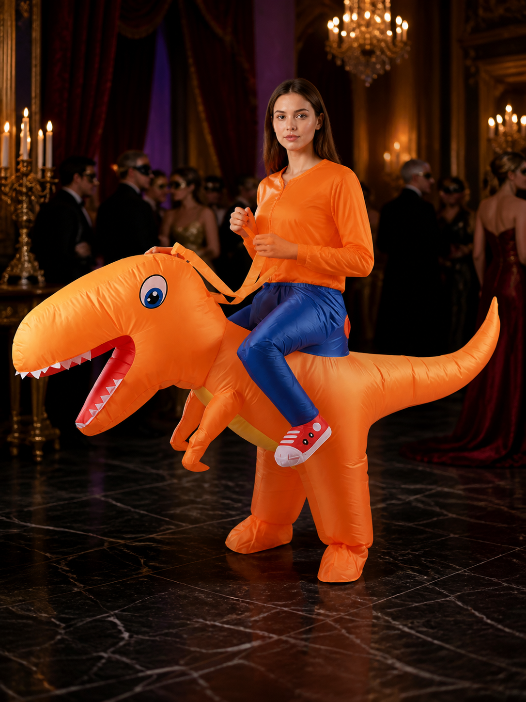 Ride-On Inflatable Dinosaur Costume, Orange Cartoon Halloween Outfit Costumes detail