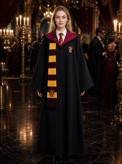 Gryffindor Wizard Robe Costume Set, Hooded Cloak With Tie And Scarf Costume Capes detail
