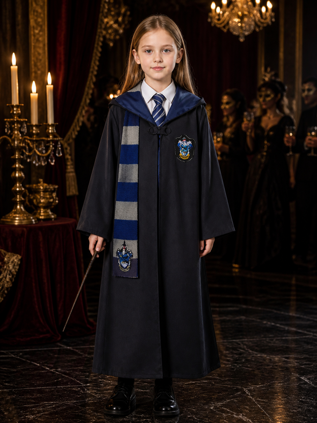Wizard Robe Costume Set with Striped Scarf and Tie, Emblem Costumes detail