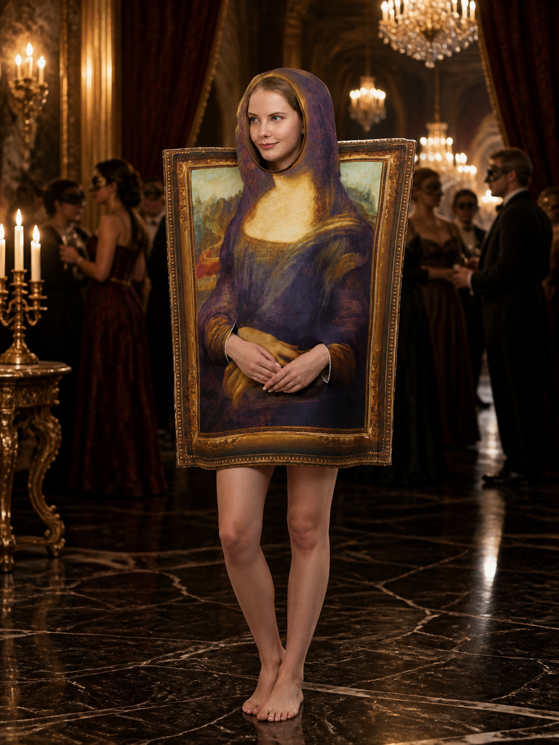 Vintage Portrait Frame Bodysuit Costume, Mona Lisa Style Halloween Outfit Costumes detail