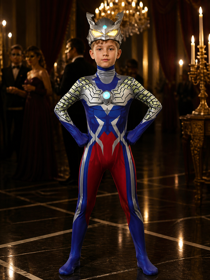 Unisex Ultraman Bodysuit Costume Set with Helmet, Light-Up Chest and Cape Costume Capes detail