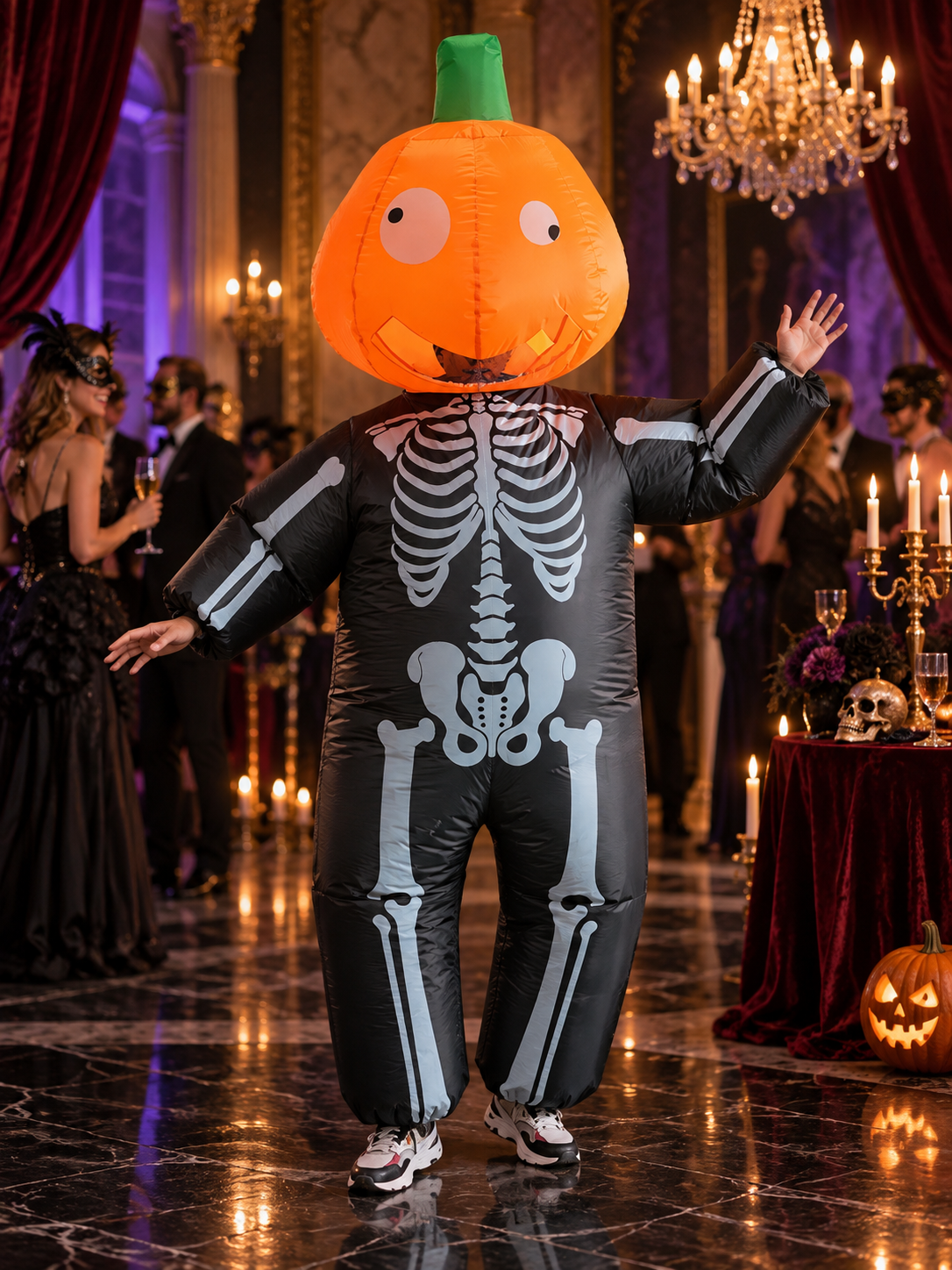 Inflatable Pumpkin Skeleton Print Carnival Costume
