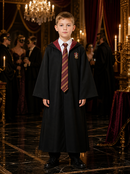 Hooded Wizard Robe Costume Set with Shirt and Striped Tie, Academy-Style Fantasy Costumes detail