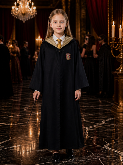 Hooded Wizard Robe Costume Set With Striped Tie, Academy-Style Halloween Outfit Costumes detail