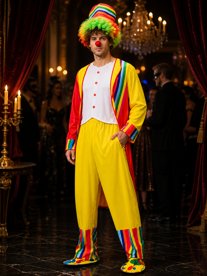 Adult Circus Clown Costume Set - Rainbow Stripe Tuxedo with Hat (4 Pieces) for Costume Headwear detail