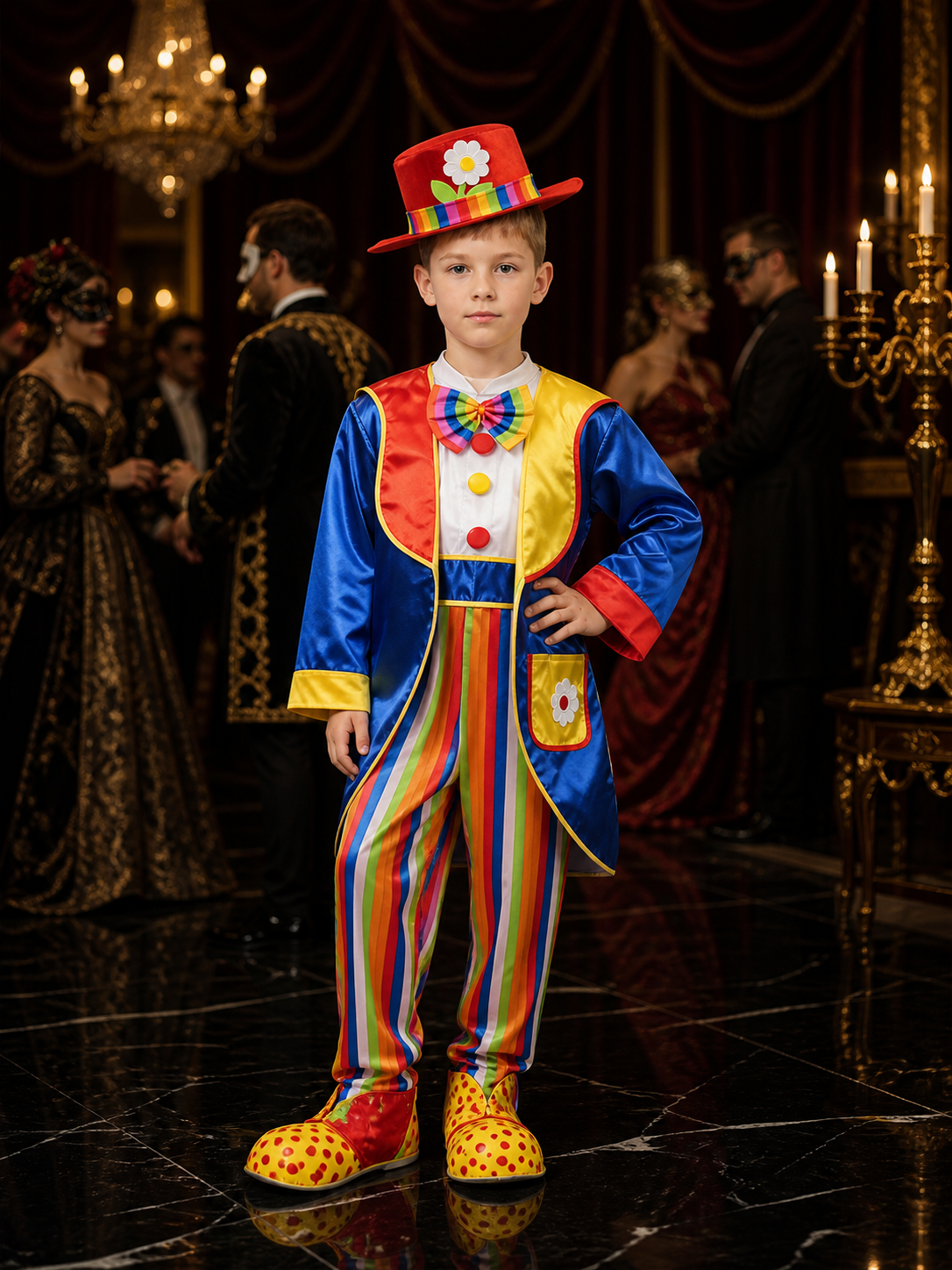 Kids' Colorful Clown Circus Costume Set with Bodysuit, Jacket, Hat and Bow Tie Costume Headwear detail