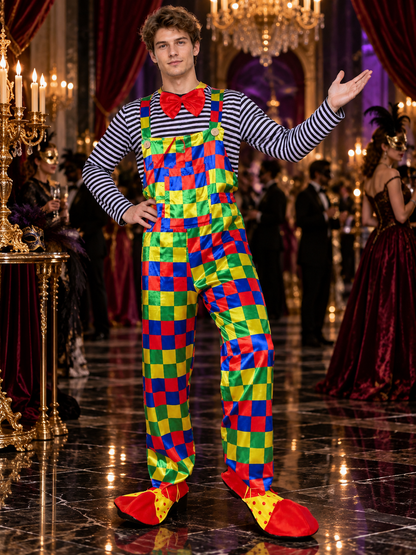 Adult Clown Costume: Top, Jumpsuit, Bow Tie