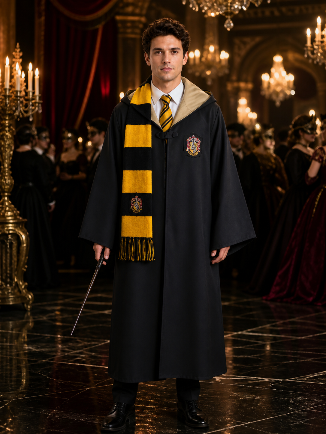 Hufflepuff Wizard Costume Set, Hooded Robe with Tie and Scarf Costumes detail