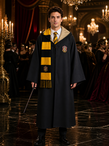 Hufflepuff Wizard Costume Set, Hooded Robe with Tie and Scarf Costumes detail