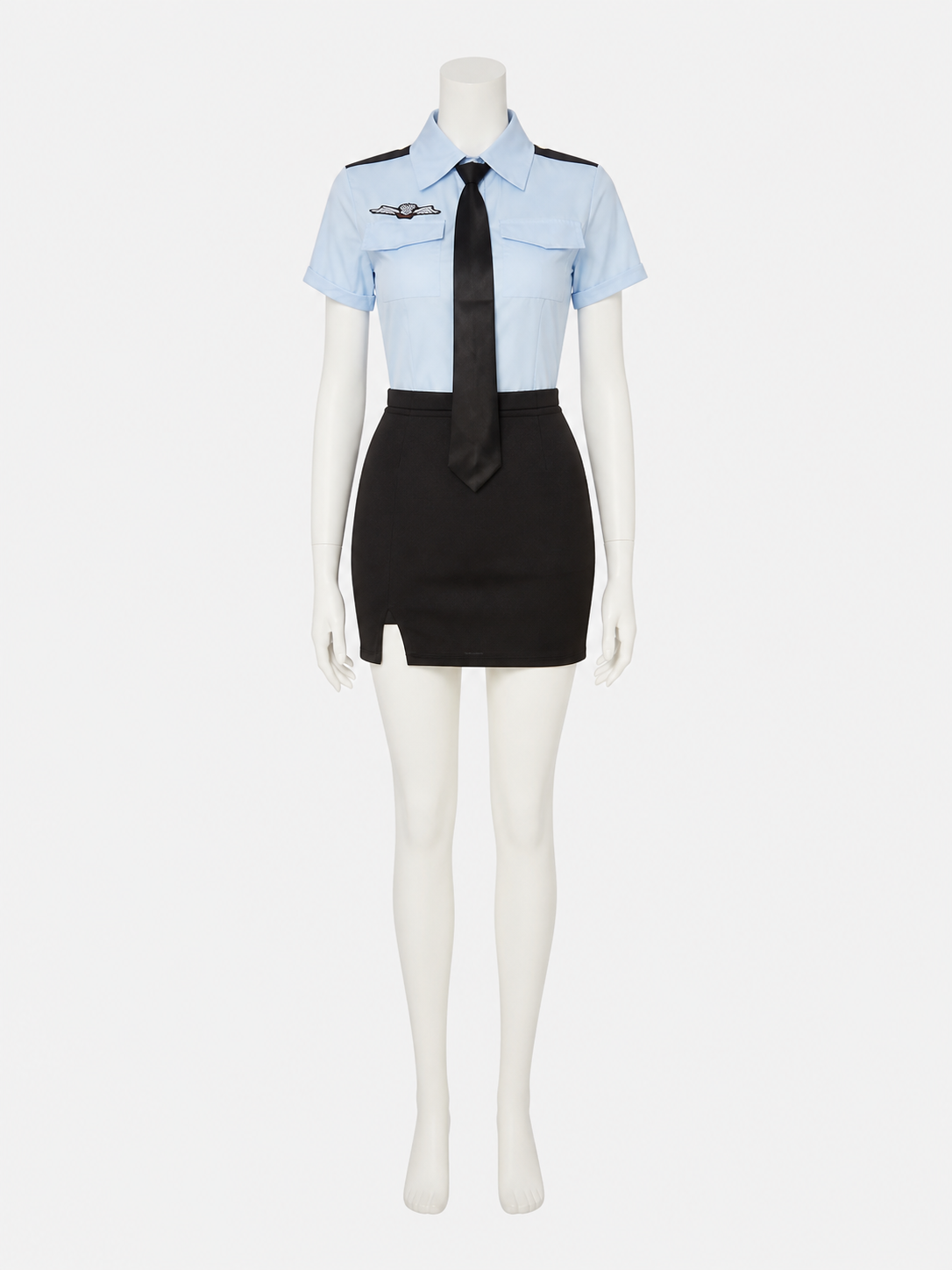 Women's Police Costume - Light Blue Shirt, Black Tie & Pencil Skirt Set Costumes detail