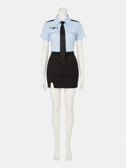 Women's Police Costume - Light Blue Shirt, Black Tie & Pencil Skirt Set Costumes detail
