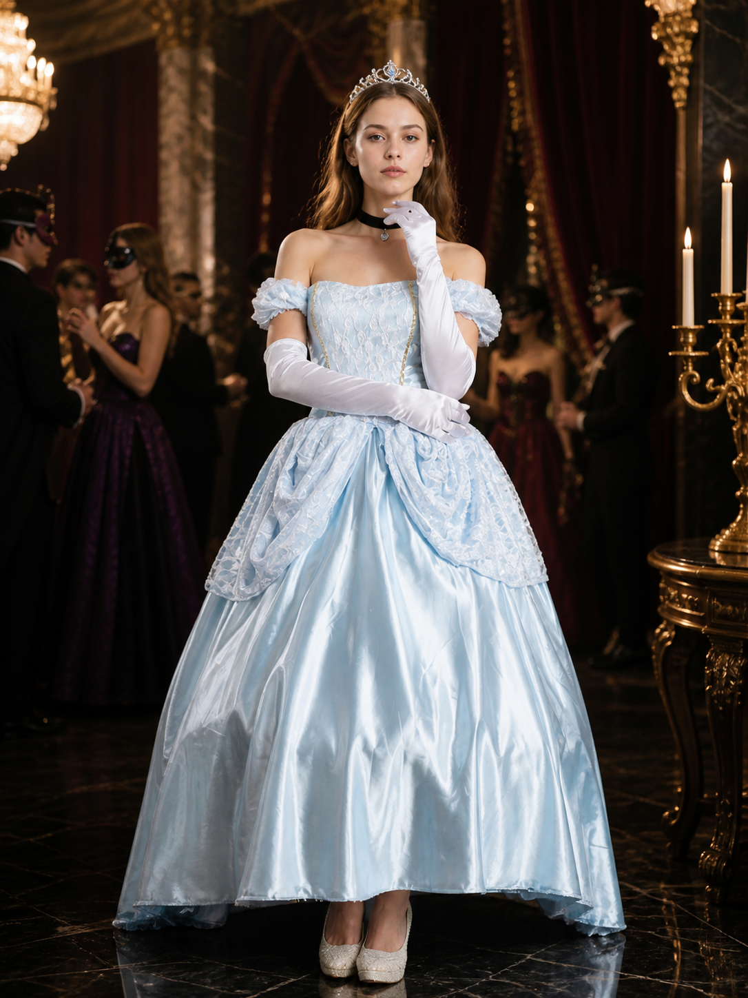 Women's Off Shoulder Princess Costume Set with Crown & Gloves for Halloween Costume Headwear detail