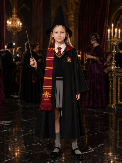 Hooded Wizard Robe Costume Set with Tie, Scarf, Shirt, Vest, Skirt and Wand Costume Accessories detail
