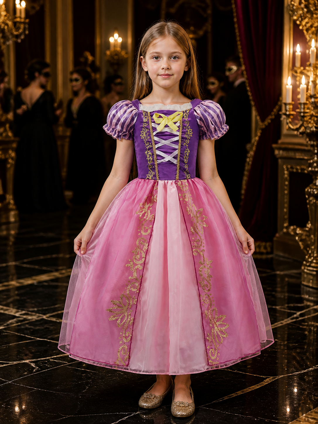 Little Girls' Rapunzel Cinderella Princess Halloween Costume Dress, Purple Pink