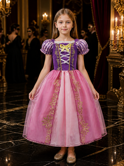 Little Girls' Rapunzel Cinderella Princess Halloween Costume Dress, Purple Pink