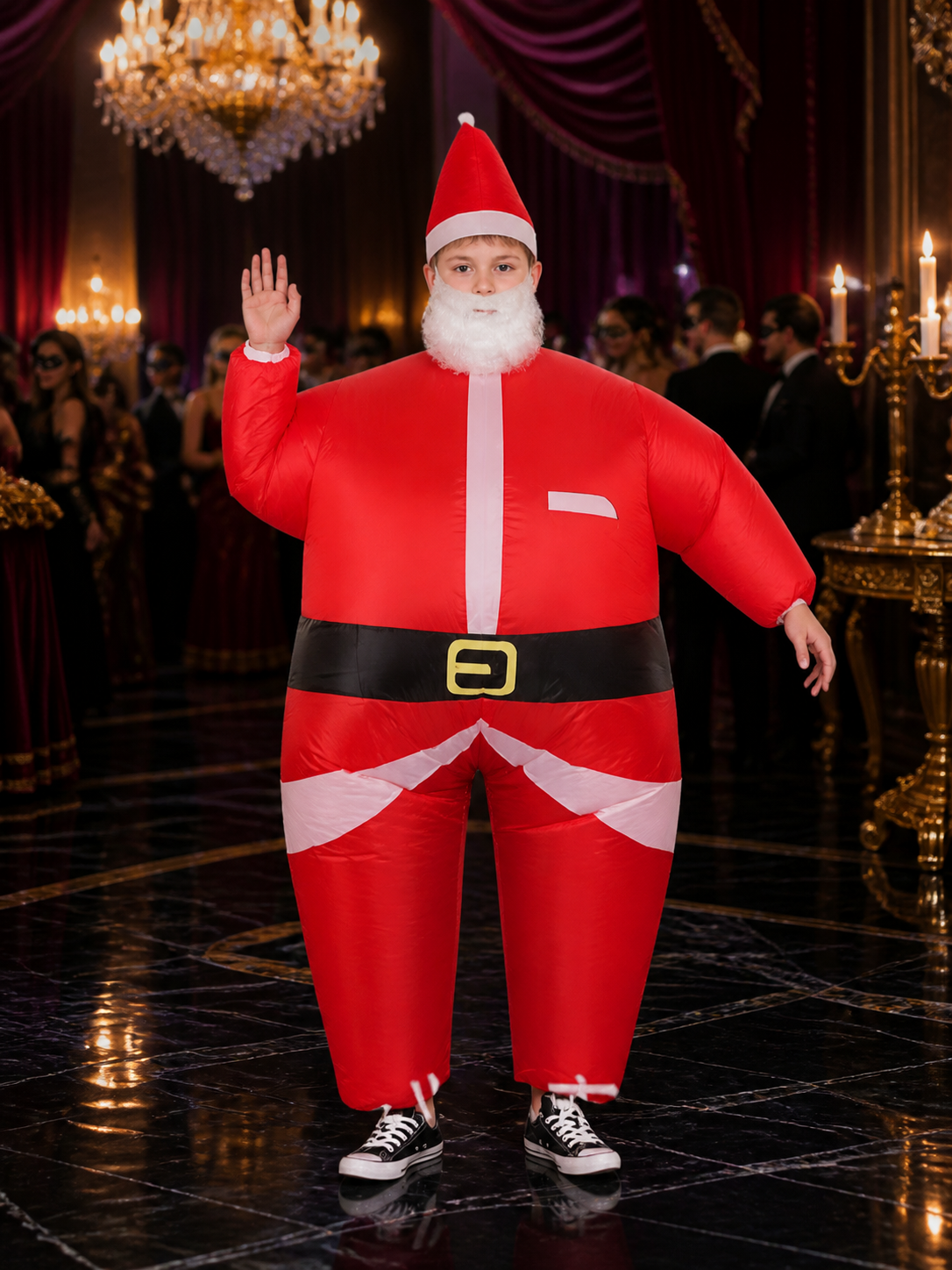 Kids Santa Claus Costume Set with Hat and Beard, Red White Christmas Outfit Costume Headwear detail