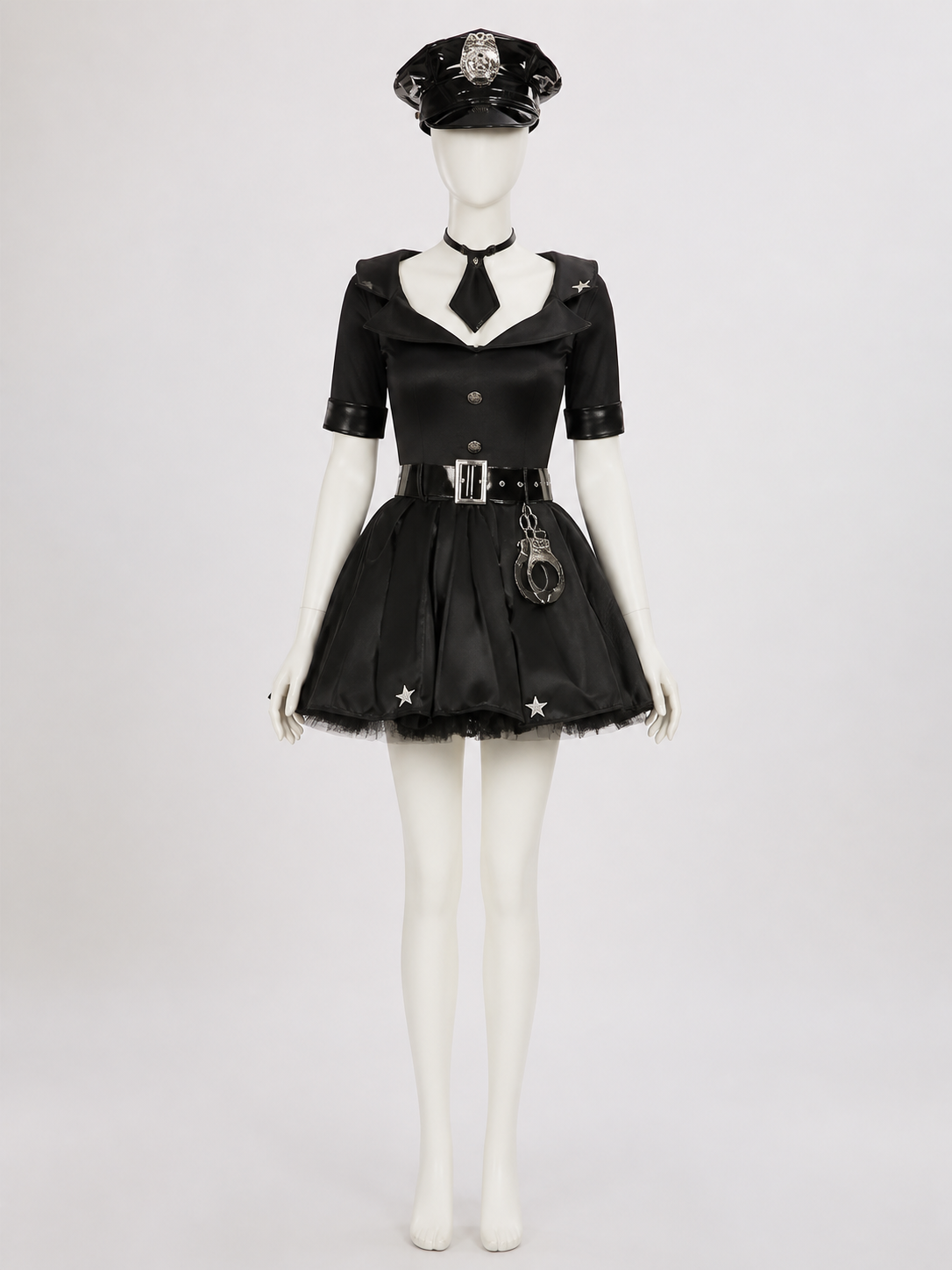 Women's Sexy Police Officer Costume Dress, Short Star Print with Hat and Belt Costume Dresses detail