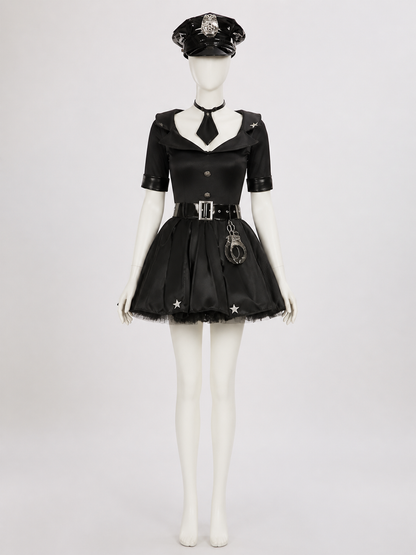 Women's Sexy Police Officer Costume Dress, Short Star Print with Hat and Belt Costume Dresses detail