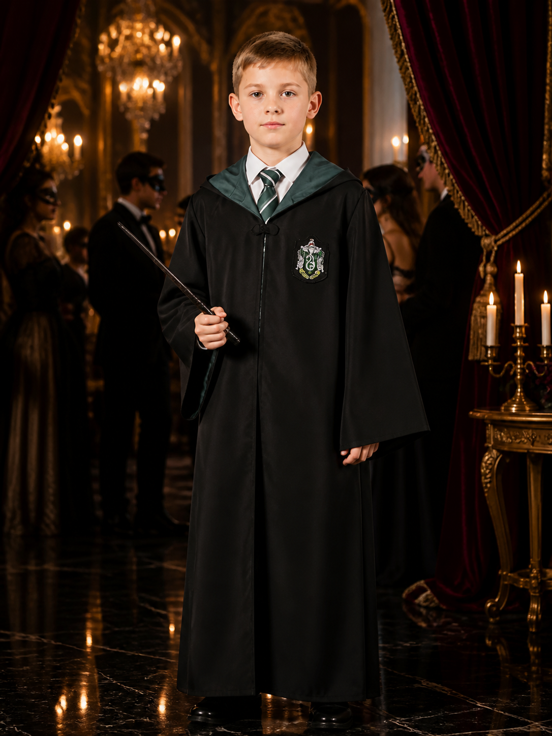Slytherin Wizard Costume with Robe and Tie for Cosplay Costumes detail