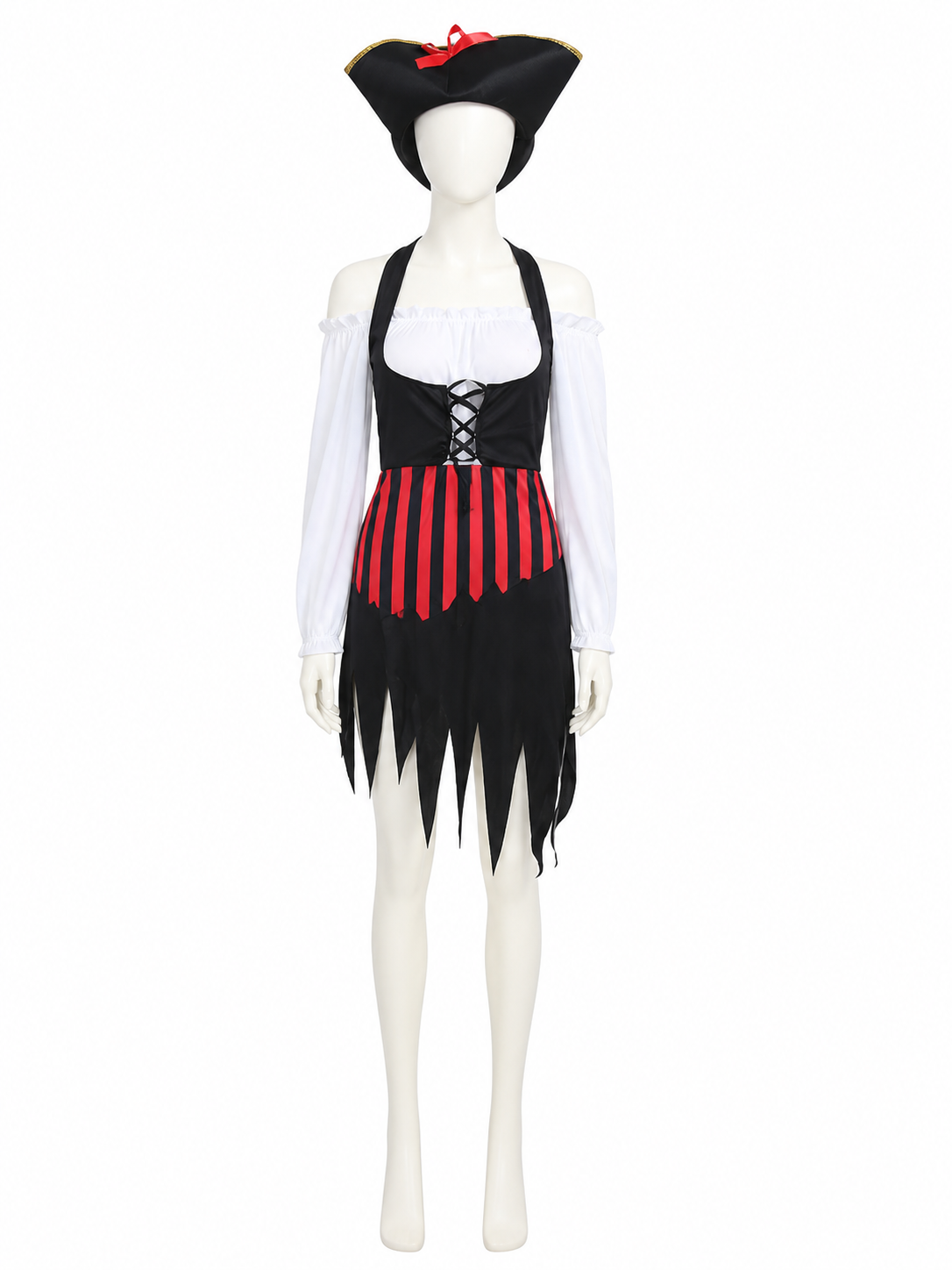 Pirate Captain Costume Set With Corset-Style Dress And Tricorn Hat