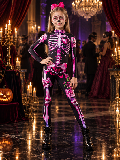 Black Skeleton Costume with Pink Print