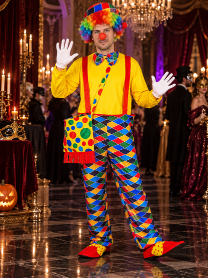 Adult Clown Costume with Wig, Hat, and Gloves