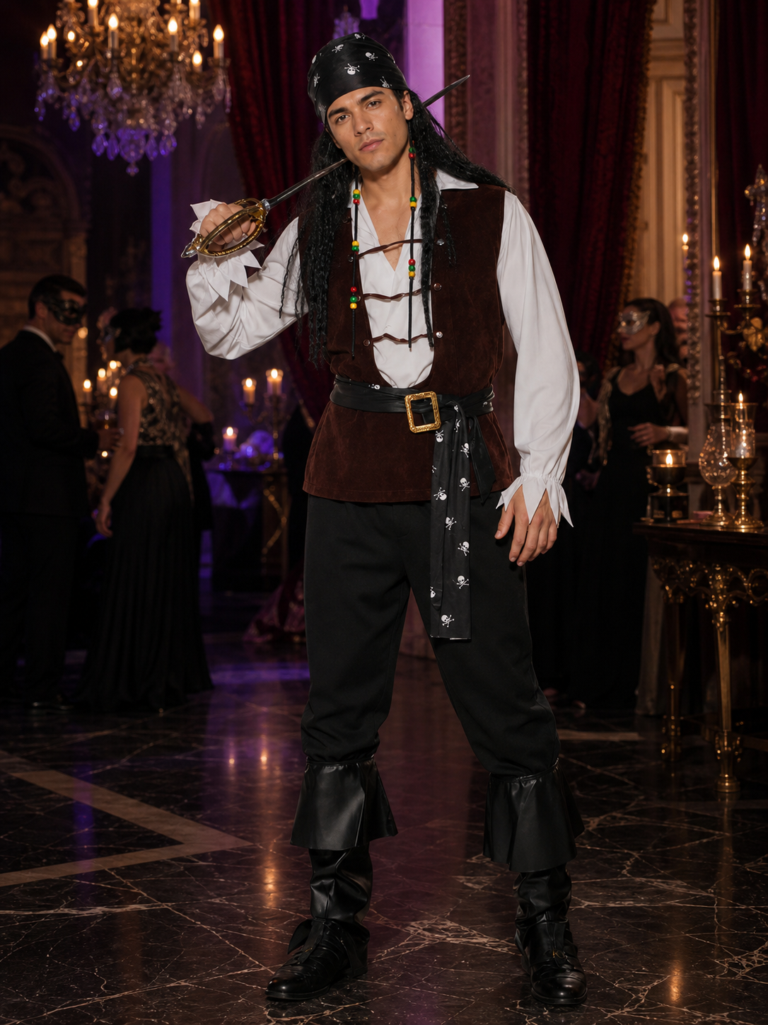 Retro Velvet Pirate Costume for Halloween Cosplay Costumes detail