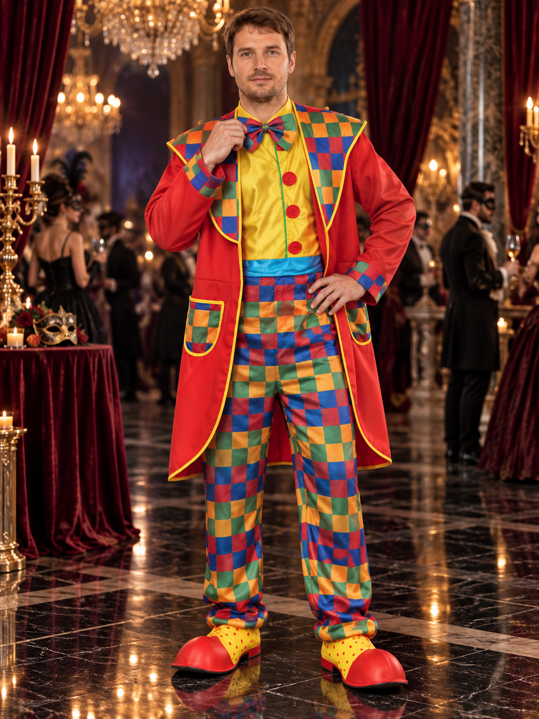 Adult Clown Costume with Bow Tie