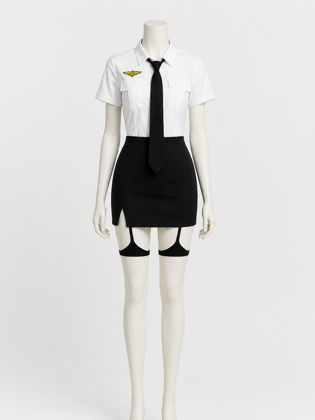 Women's Police Officer Costume Set With White Shirt, Black Skirt, Hat, Gloves Costume Headwear detail