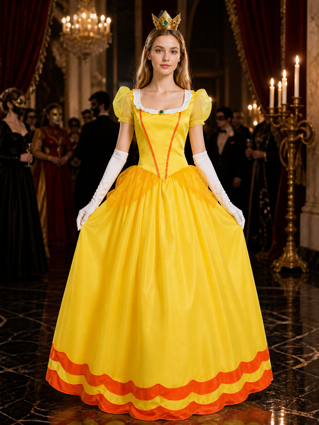 Princess Costume Dress Set with Crown Headpiece and Long Gloves Costume Dresses detail
