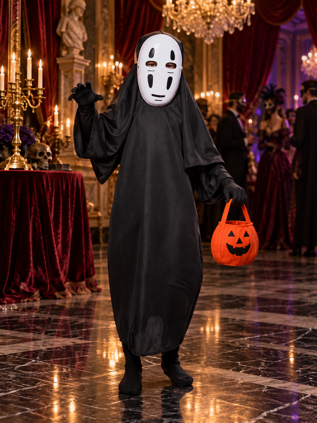 Kids' costume: robe, mask, gloves, bag