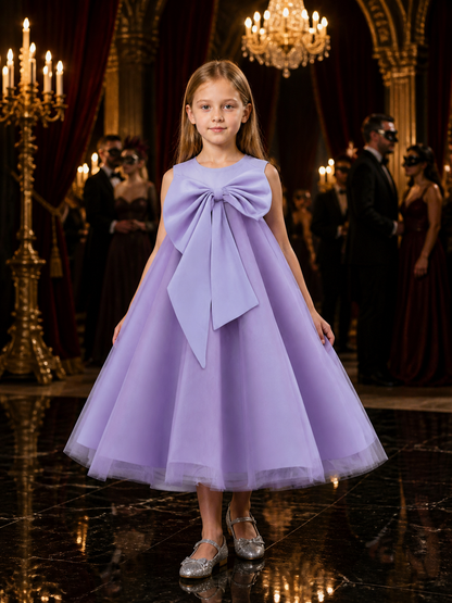 Girls' Light Purple Princess Flower Girl Dress, Sleeveless Layered Tulle Skirt Costume Dresses detail