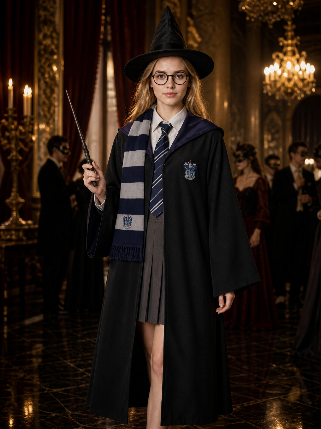 Women's Wizard Robe Costume Set, Academy-Style 8-Piece Cosplay Outfit With Hat Costume Headwear detail