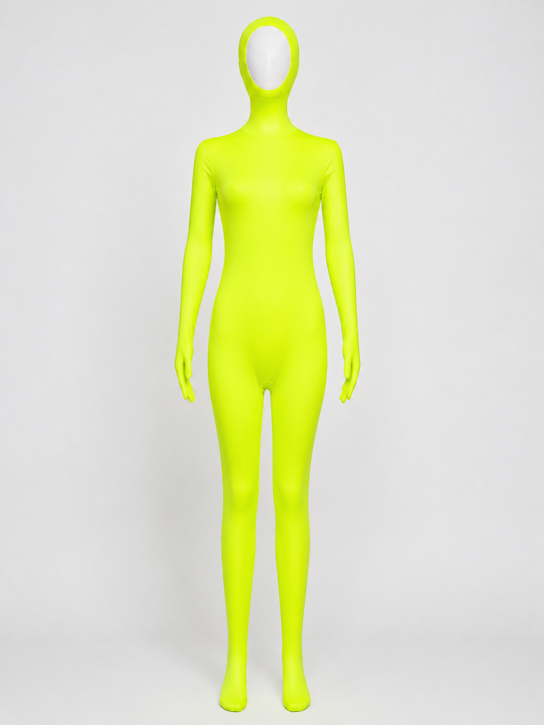 Fluorescent Yellow Zentai Bodysuit Costume, Full Body Hooded Jumpsuit with Face Costumes detail