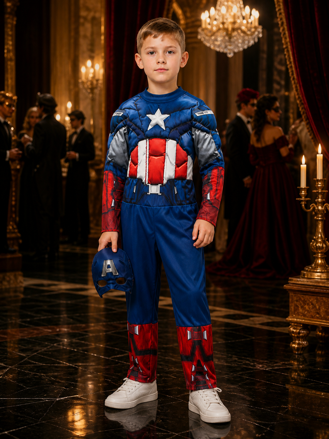 Captain America Costume Jumpsuit with Mask for Halloween