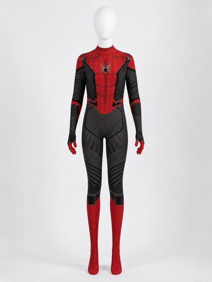 Red and Black Spider-Themed Full-Body Jumpsuit Costume, Head-Covering Design Costumes detail
