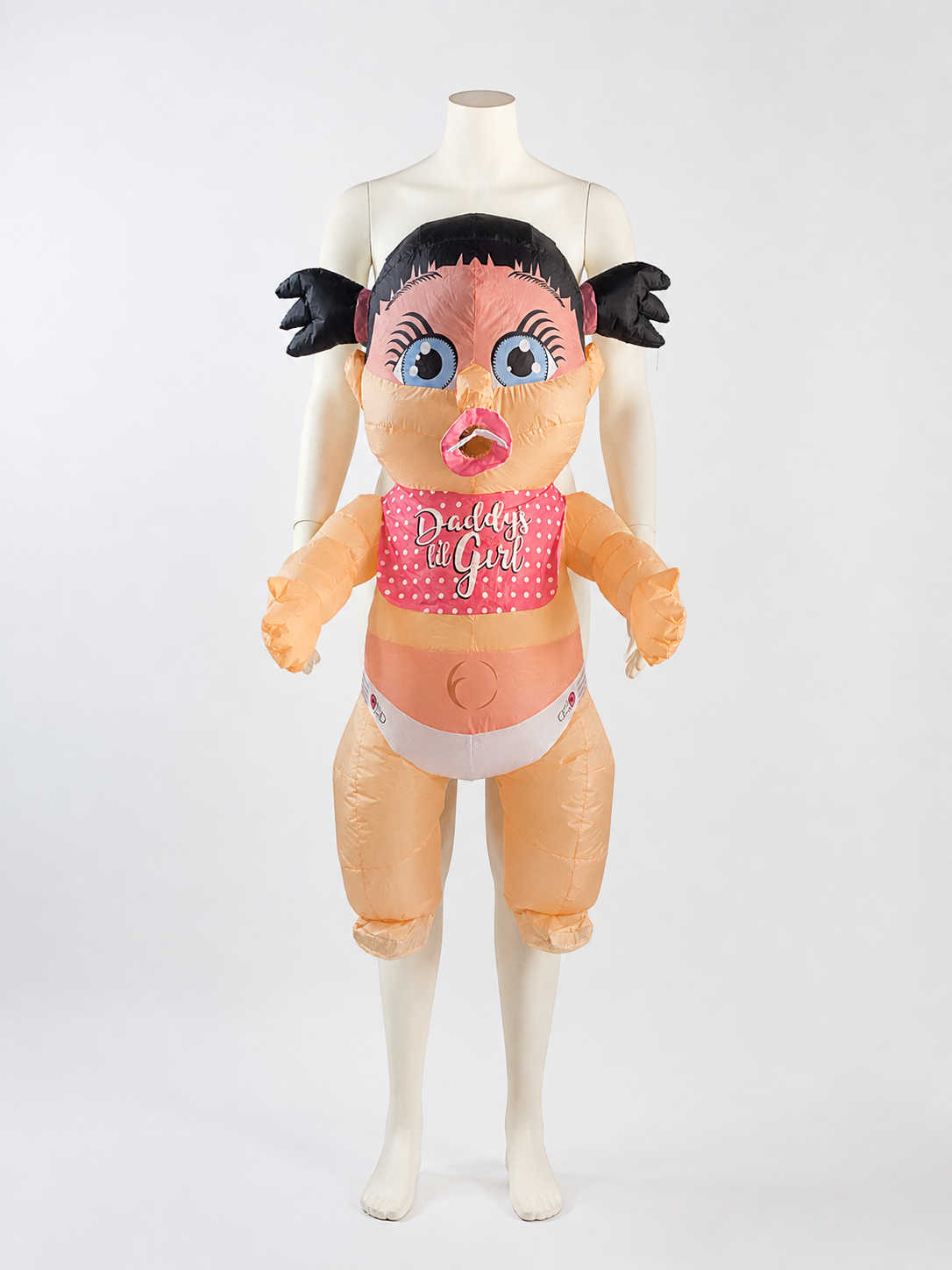 Unisex Inflatable Baby Doll Costume with Twin Pigtails and Polka Dots for Costumes detail