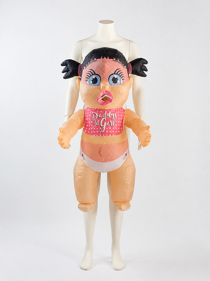 Unisex Inflatable Baby Doll Costume with Twin Pigtails and Polka Dots for Costumes detail