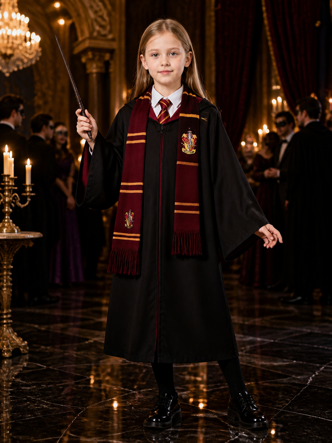 Academy-Style Wizard Robe Costume Set with Wand, Tie and Scarf Costume Accessories detail