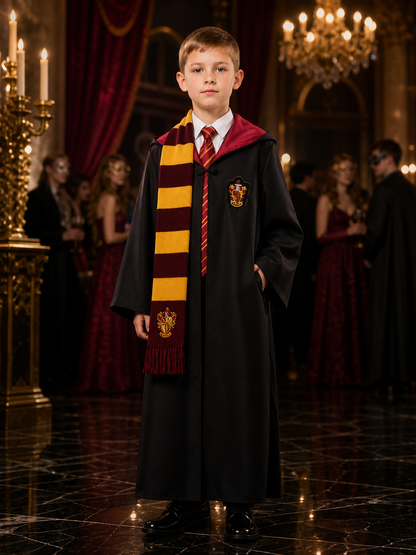 Kids Wizard Robe Costume Set, Hooded Black Cloak with Tie and Scarf Costume Capes detail