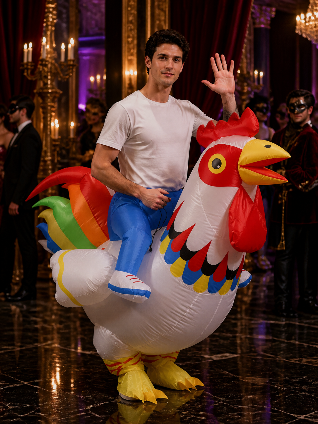 Unisex Inflatable Rooster Costume, Red White Chicken Cosplay Outfit for Costumes detail