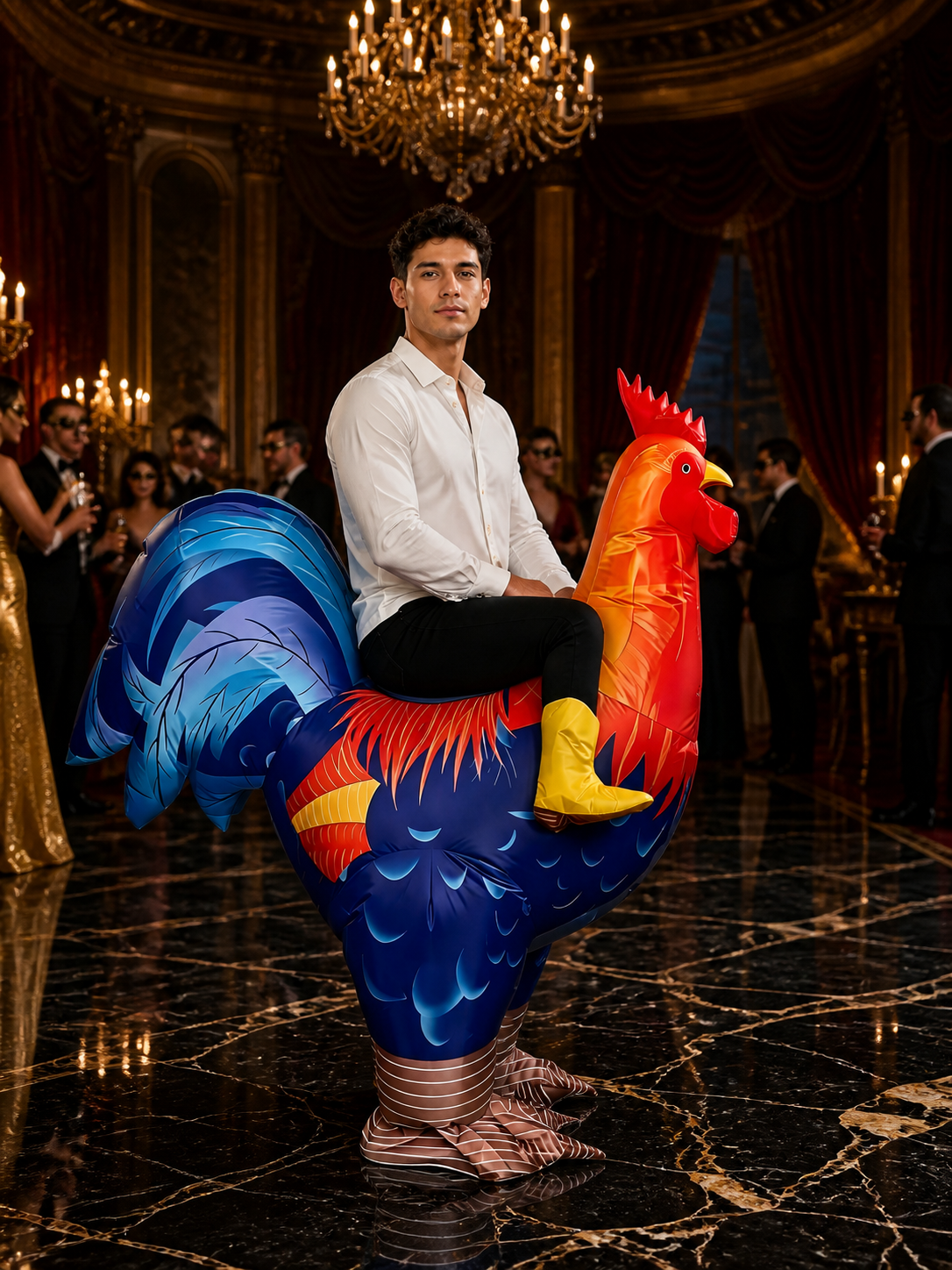 Large Inflatable Rooster Pool Float with Ride-On Seat for Adults and Kids product detail