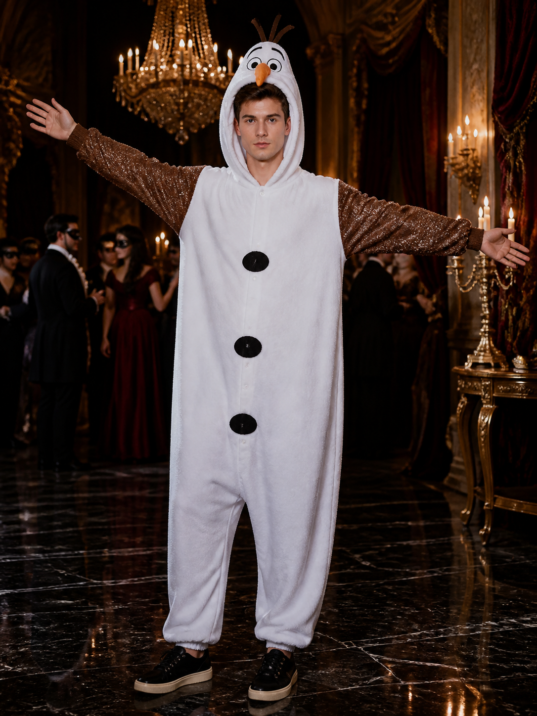 Snowman Character One-Piece Costume, Hooded Long-Sleeve Outfit Costumes detail