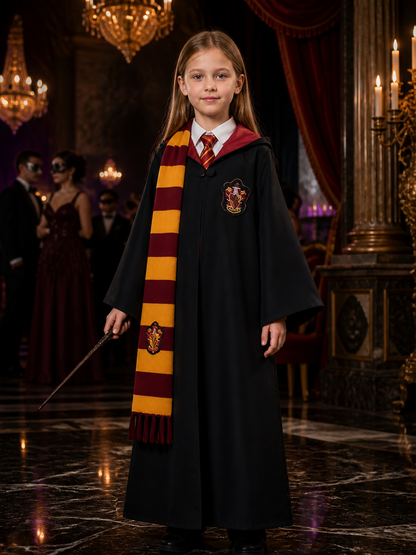 Unisex Wizard Robe Costume Set with Striped Tie and Scarf, Long Sleeve Hooded Costumes detail