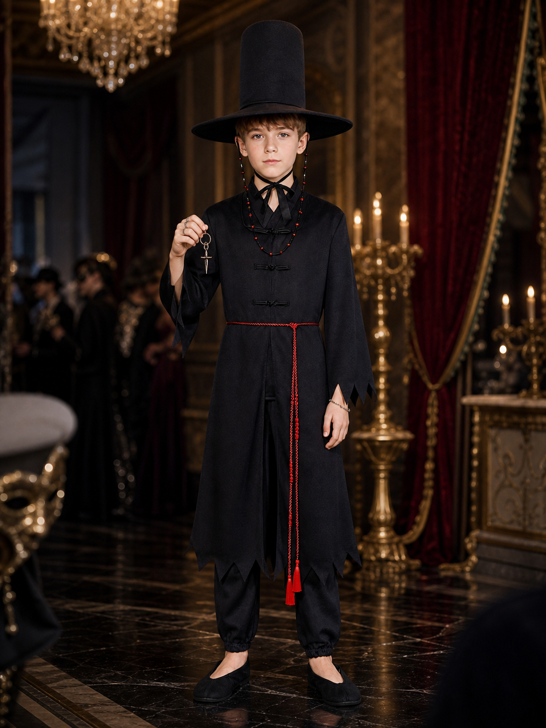 Black Magic Fantasy Role-Play Costume Set with Pointed Hat and Accessories Costume Headwear detail