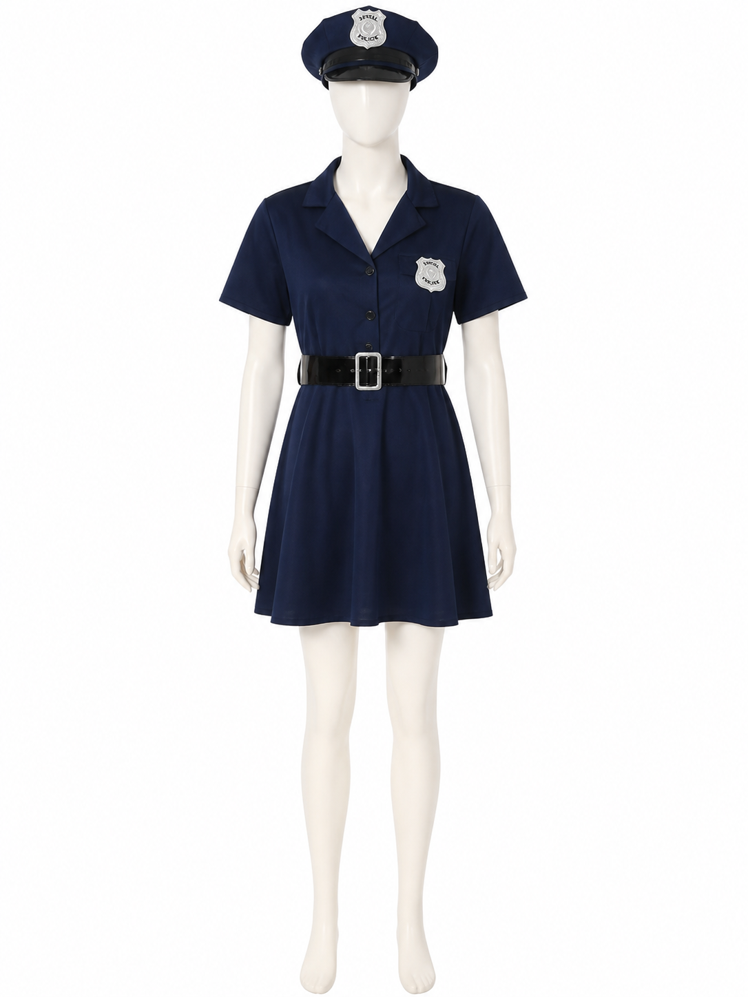 Women's Police Officer Costume, Carnival Dress with Cap Costume Dresses detail