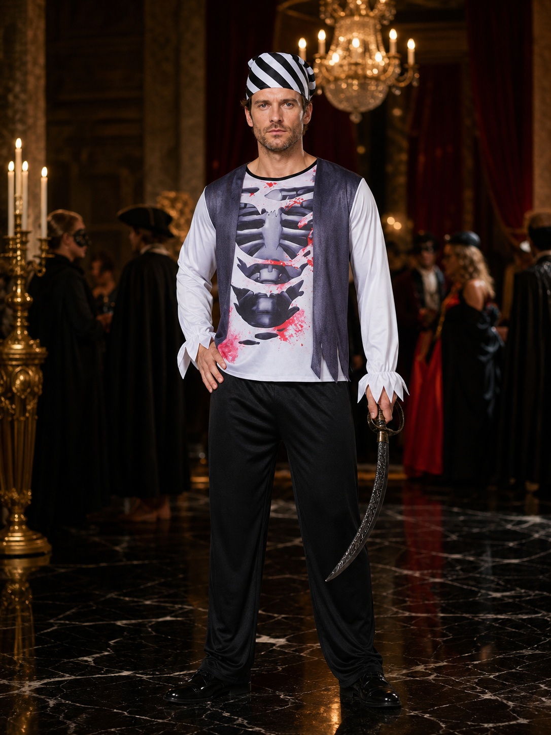 3D Skeleton Pirate Costume for Halloween Costumes detail