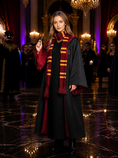 Wizard Costume Set, Long Robe Cloak With Red-Gold Striped Scarf, Halloween Costume Capes detail